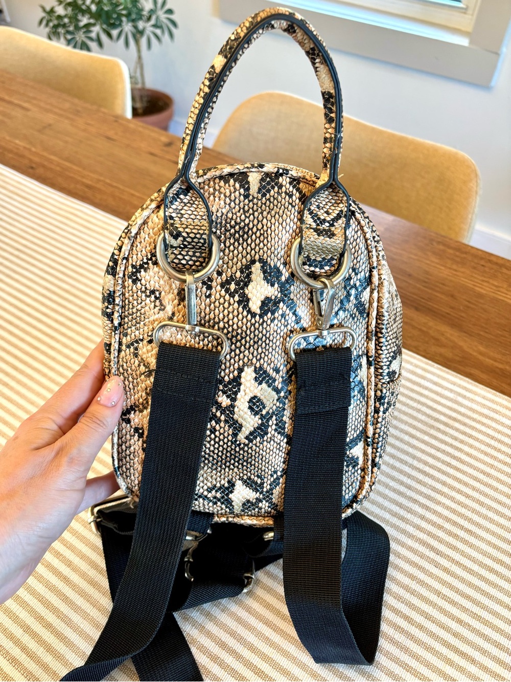 Mini Python-Pattern Backpack in Beige and Black - Picture 4 of 5
